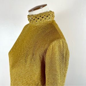 1960s Vintage Mod Gold Shimmer Turtleneck Tunic with Braid Trim vintage
